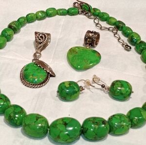 Running Bear Sterling & Lime 🍋‍🟩 Green Turquoise Jewelry Lot/FREE SHIPPING